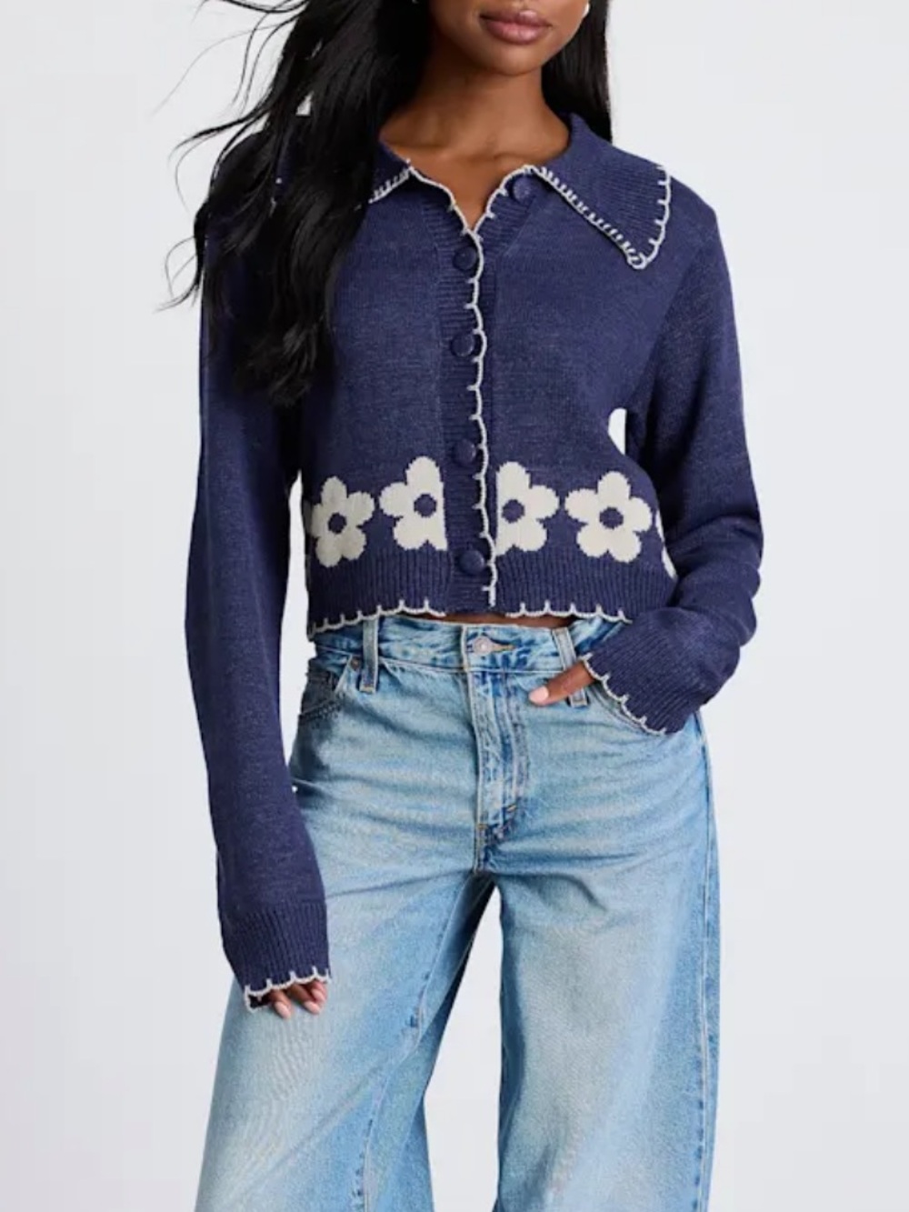 NWT Lulus Jori Blue Floral Embroidered Button-Up Cardigan
